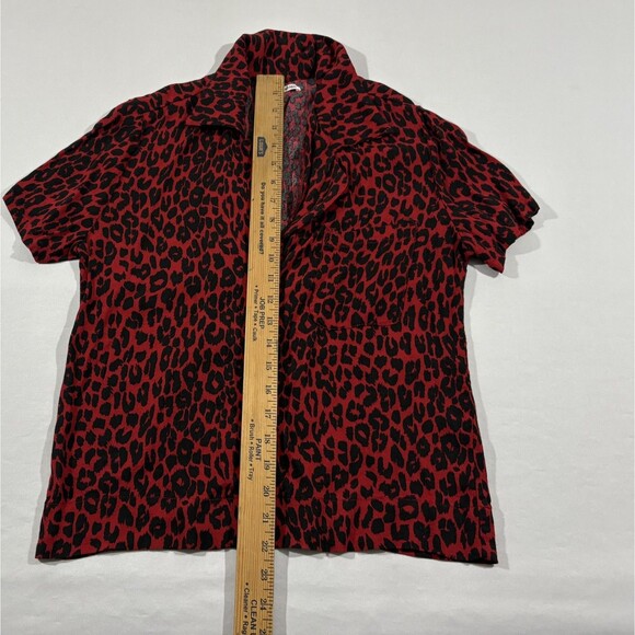 Reformation Womens Red Animal Cheetah Print Short Sleeve Top Shirt Blouse Sz M - Picture 3 of 7